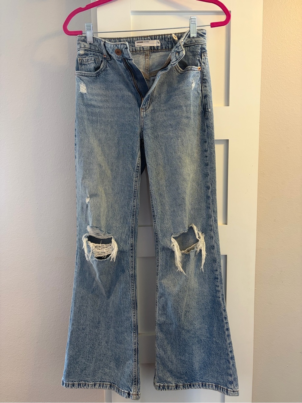 Garage Light Blue Distressed Flare Jeans